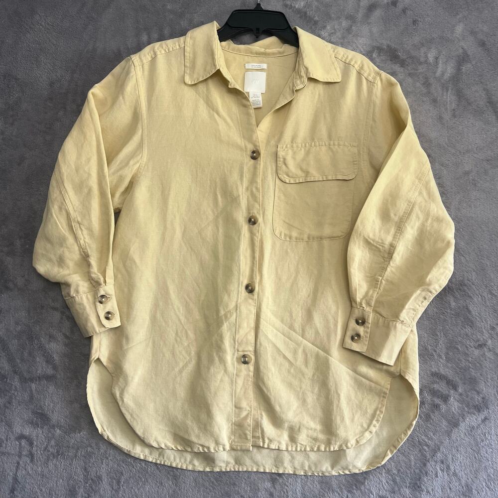 H&M Women’s Linen Blend Button Down Shirt Size S Yellow Oversized Relaxed